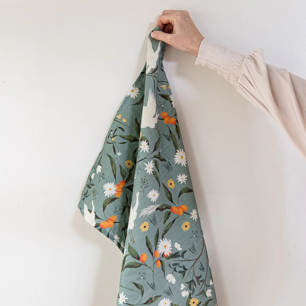 Cranes Linen Tea Towel Bespoke Letterpress